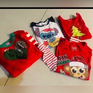 Disney /Kids Long Sleeve Tees Red, White,Green/Christmas Justice Stitch 10/12